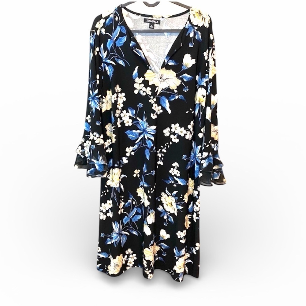 Roz & Ali Floral Dress Large Navy Cream